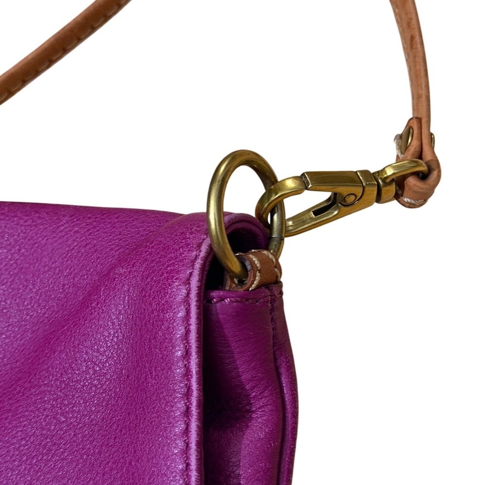 Fossil Purple Leather Crossbody Bag Tan Trim Buckle Flap SHB1045 VINTAGE - Picture 11 of 14